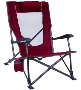 a red reclining camping chair